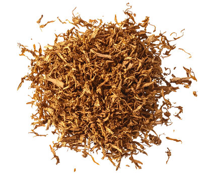 A pile of shredded tobacco for cigarette rolling, top view, isolated on a transparent background, graphic element