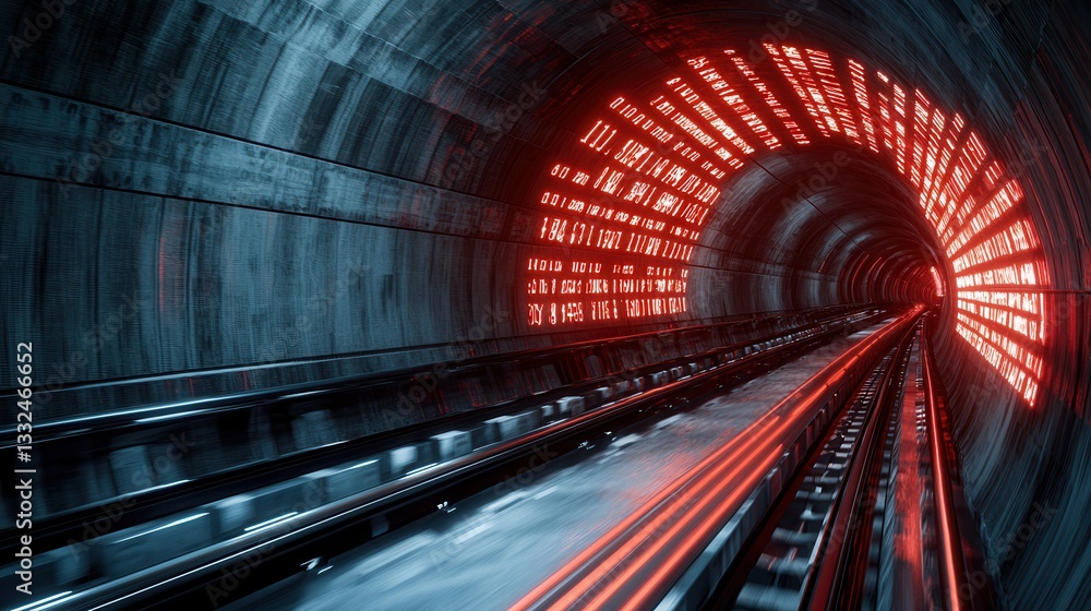 Poster a visually stunning sci fi inspired image of a futuristic glowing tunnel with high speed transportat