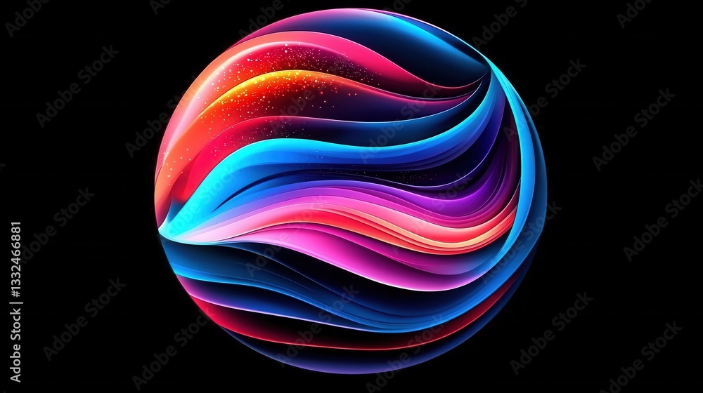 Poster vibrant and dynamic abstract digital sphere with swirling patterns and layers of neon colors creatin