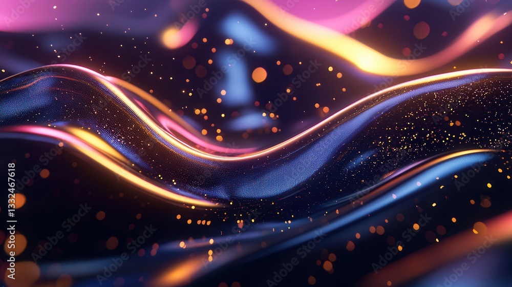 Poster mesmerizing abstract composition of dynamic glowing neon wave lines in shimmering gold and vibrant c
