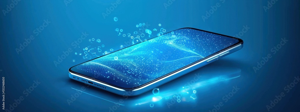 Poster modern smartphone displaying futuristic digital interface design