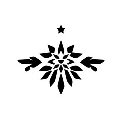 Obraz premium Intricate symmetrical black and white snowflake-like design with a five-pointed star on a white background.