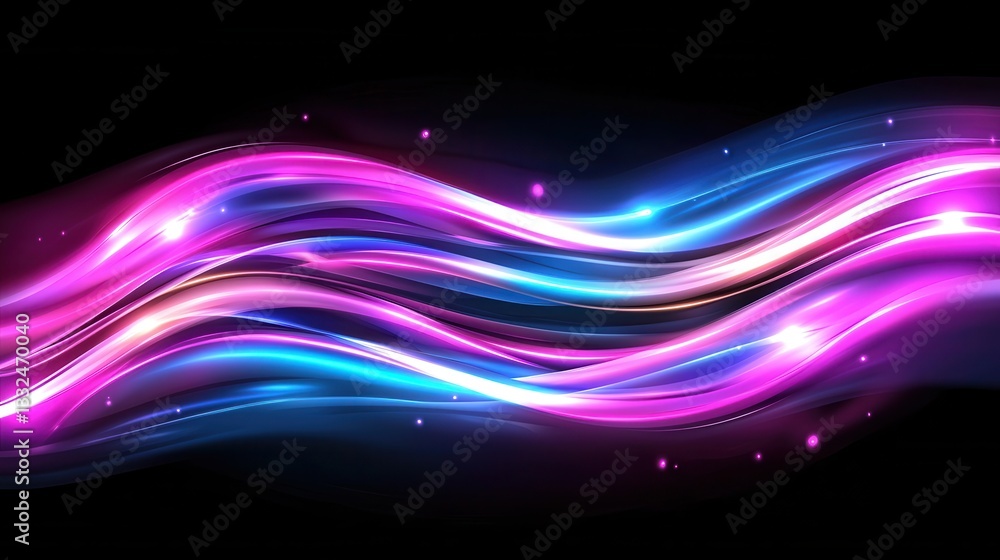 Poster vibrant undulating neon wave lines flow and swirl in a mesmerizing cosmic display of energy and move