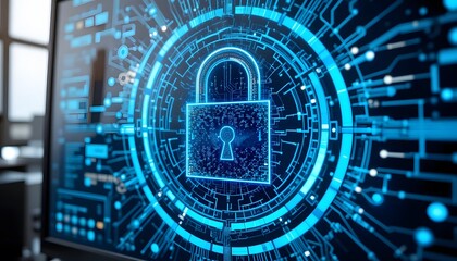 Computer screen with active digital security system. Ai generated image