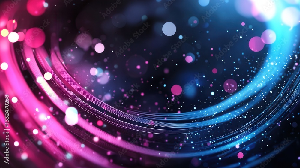 Poster mesmerizing high speed glowing neon wave lines in vibrant shades of pink and blue creating a captiva