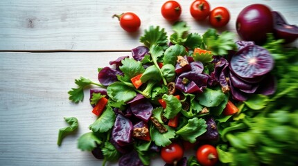 Fresh and Colorful Salad with Greens Tomatoes and Red Onion