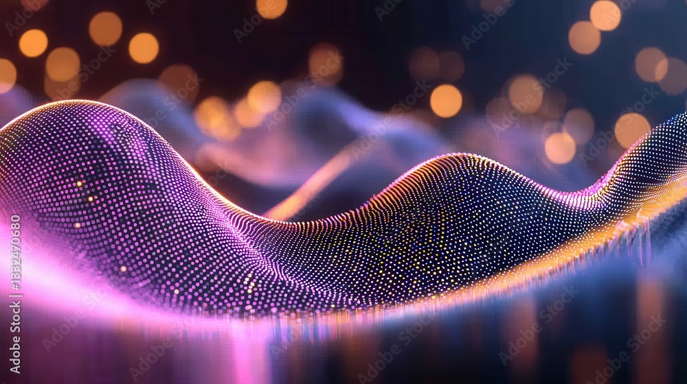 Poster a dynamic and captivating abstract image featuring glowing neon like wave lines that undulate and in