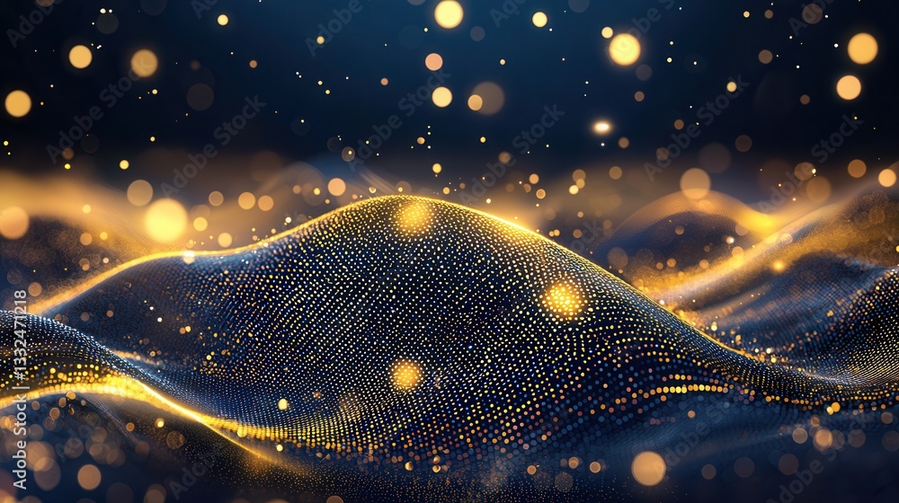 Poster captivating abstract composition of shimmering luminous gold neon wave lines flowing across a dynami