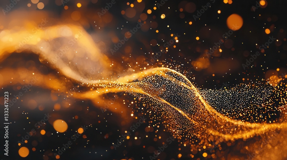 Poster mesmerizing abstract image depicting the dynamic motion of glowing shimmering gold neon wave lines i