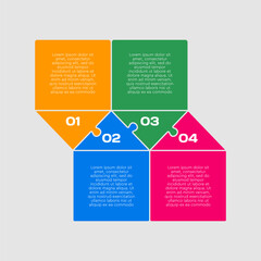 Four steps line infographic, puzzle timeline