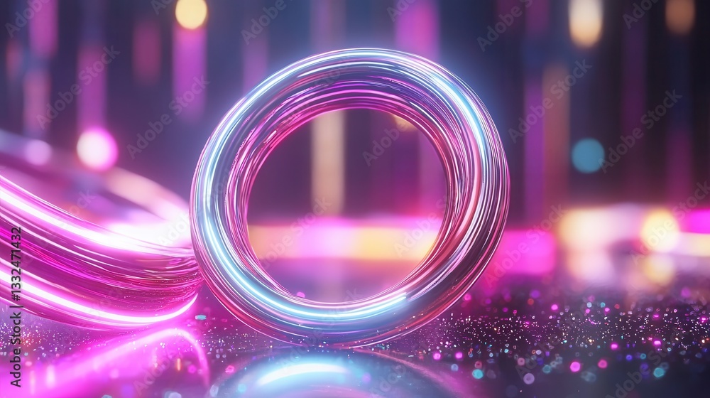 Poster abstract background with looping glowing neon lines and waves of vibrant luminous energy in dynamic 