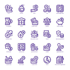 Credit and Loan Icon pack for your website, mobile, presentation, and logo design. Credit and Loan Icon line basic color design. Vector graphics illustration and editable stroke.