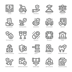 Insurance Icon pack for your website, mobile, presentation, and logo design. Insurance Icon outline design. Vector graphics illustration and editable stroke.