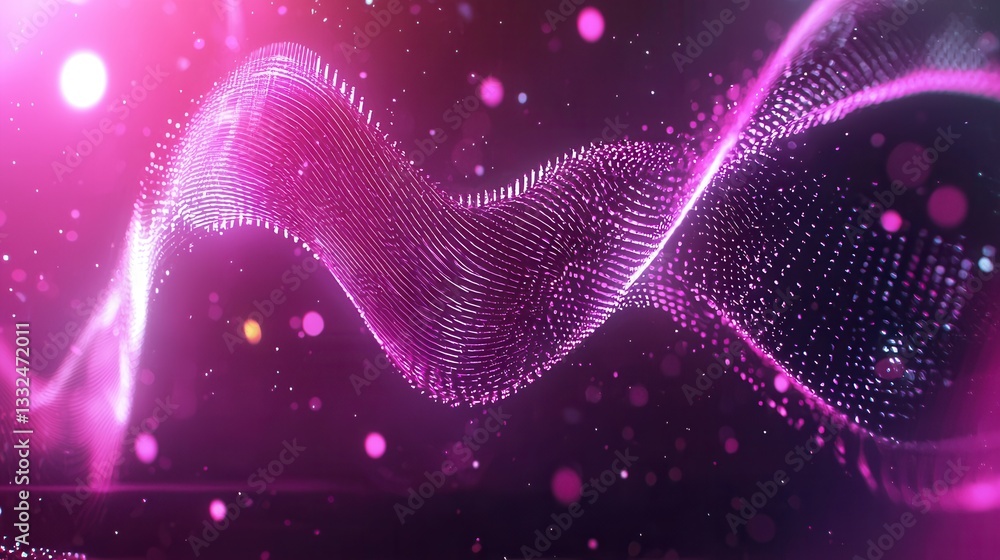Poster a dynamic and mesmerizing image of luminous neon like sound wave lines pulsating with radiant bokeh 