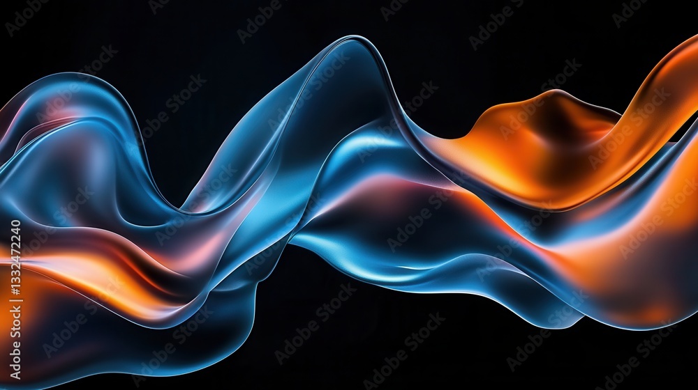 Poster mesmerizing abstract composition featuring fluid undulating neon wave like forms in a captivating bl