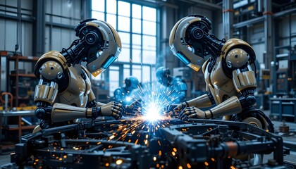 robots work in a factory. Ai generated image