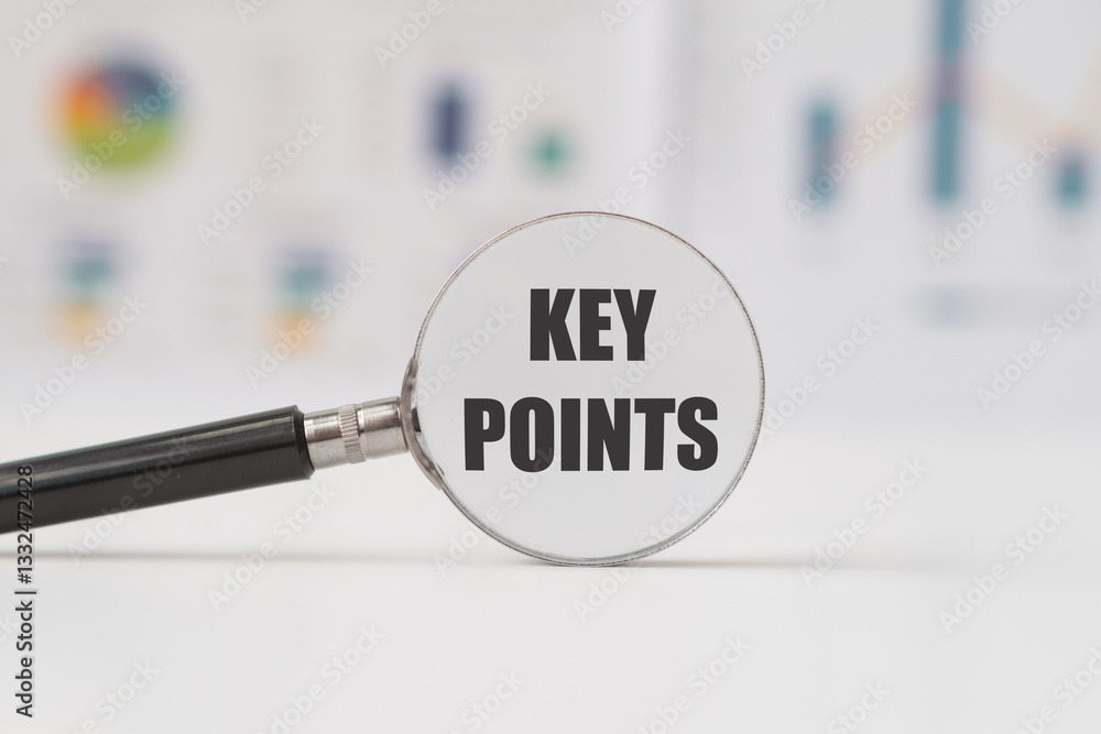 Poster key points text on with magnifying glass top view