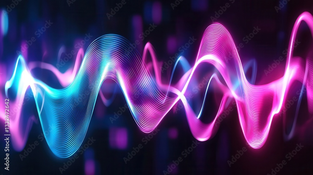 Poster captivating abstract composition featuring dynamic undulating neon wave lines in a vibrant gradient 