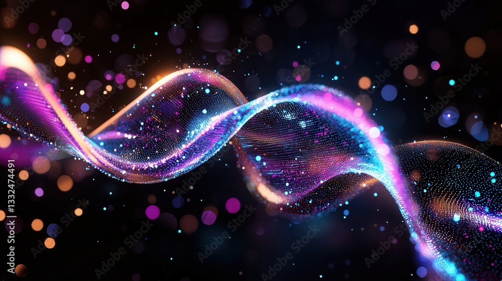 Poster an abstract futuristic visual representation of high speed sound waves flowing with a kaleidoscope o