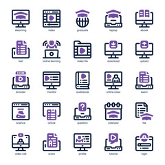 Online Learning Icon pack for your website, mobile, presentation, and logo design. Online Learning Icon dual tone design. Vector graphics illustration and editable stroke.