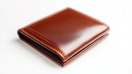 Ultra-Elegant Brown Leather Wallet on Minimalist White Background with Luxury Details and Sophisticated Design for Fashion Accessories and Finance &ndash; Generative AI