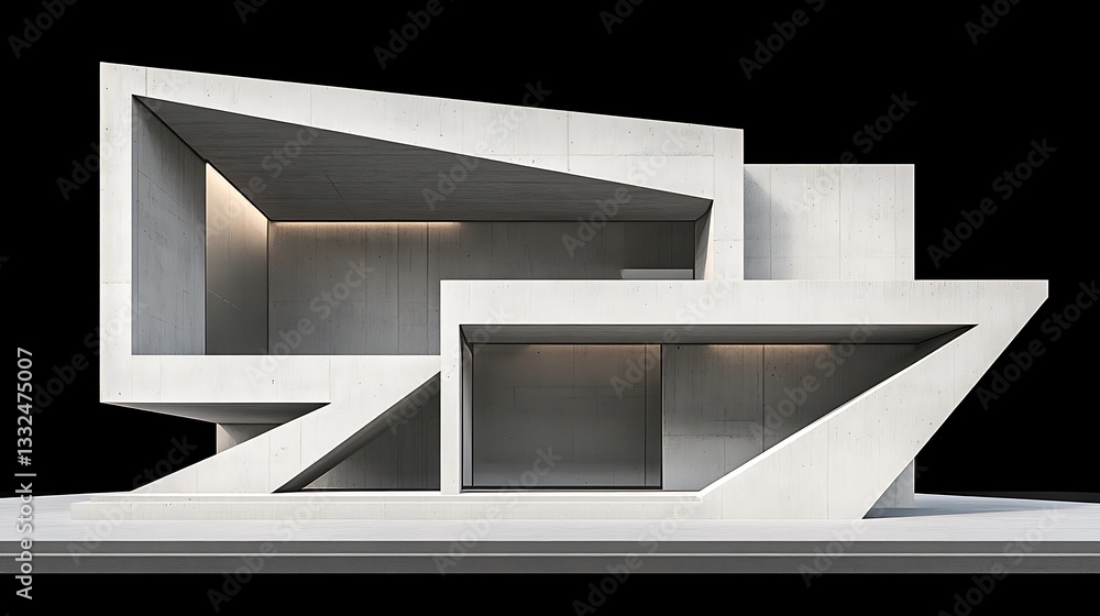 Poster stunning architecture of a modern minimalist concrete house with sharp angles