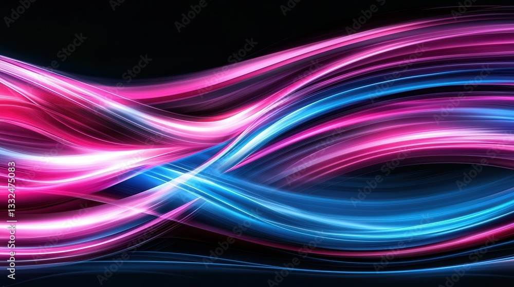 Poster mesmerizing abstract design featuring dynamic glowing waves of vibrant pink and blue hues representi