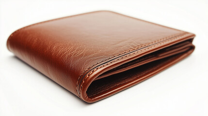 Ultra-Elegant Brown Leather Wallet on Minimalist White Background with Luxury Details and Sophisticated Design for Fashion Accessories and Finance &ndash; Generative AI