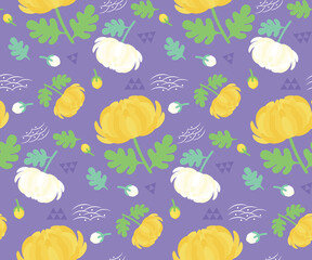 Seamless Pattern of white and yellow Chrysanthemum