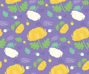 Seamless Pattern of white and yellow Chrysanthemum