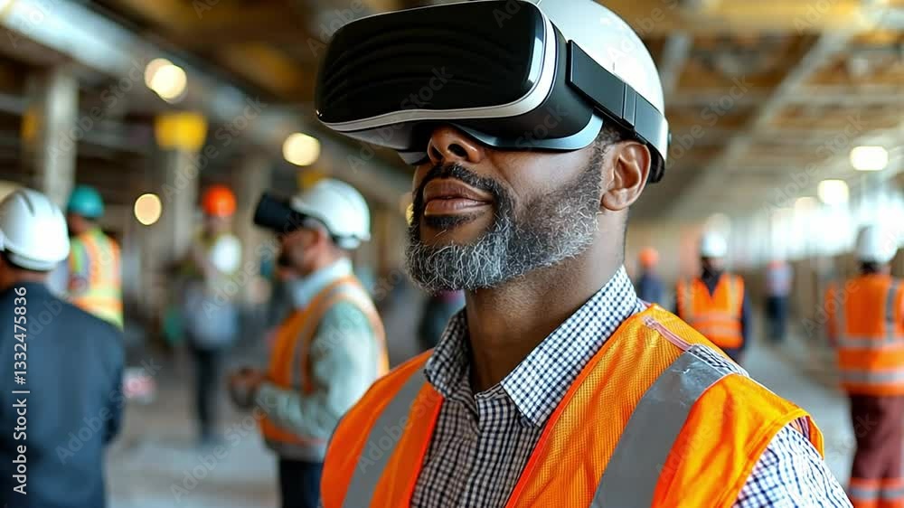 Poster virtual reality training session in construction site with technology integration