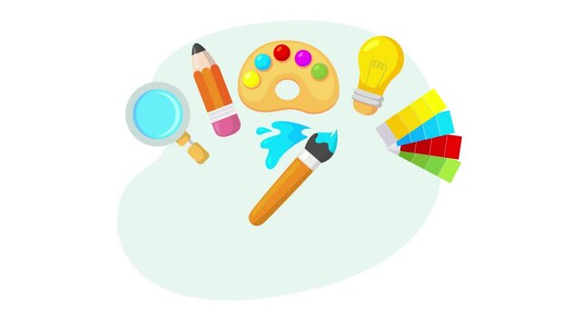 Art and idea icon animation video in flat design style