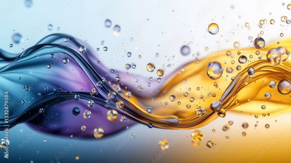 Poster mesmerizing abstract composition of dynamic multicolored liquid particles and ethereal spheres flowi