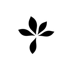 Abstract black and white floral motif, symmetrical arrangement of five leaf-like shapes emanating from a central point.