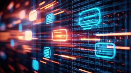 Fototapeta premium Dynamic Data Flow with Neon Lights and Digital Elements in Motion