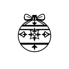 Ornate Black and White Christmas Ornament with Bow, Geometric Patterns, and Star Design on White Background