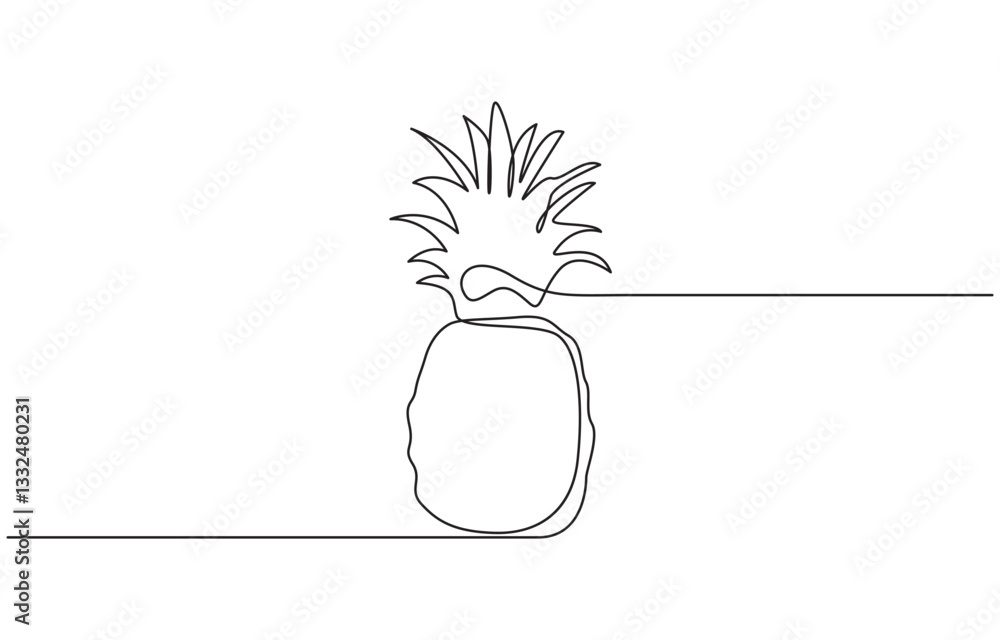 Poster pineapple continuous one line drawing and minimalist style, one continuous drawn line of pineapple d