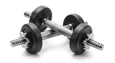 Two Dumbbells Resting on White Background Ready for Workout Session