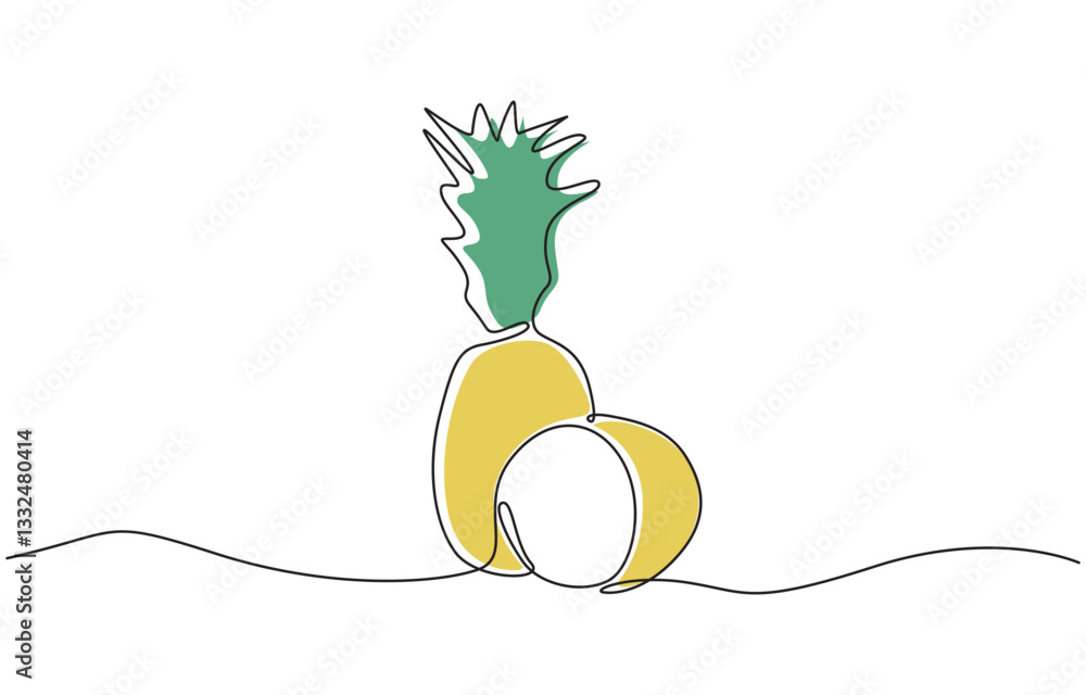 Poster pineapple continuous one line drawing and minimalist style, one continuous drawn line of pineapple d