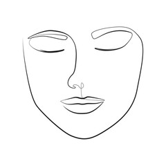 Woman face line drawing on white isolated background