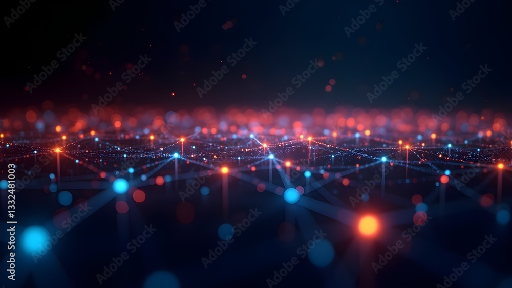 Poster abstract digital network connection: data flow, communications system, technological innovation