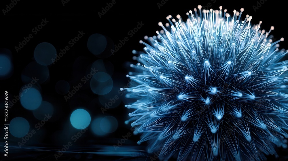 Poster a vibrant blue futuristic sphere with a complex wireframe structure creating an abstract technology 
