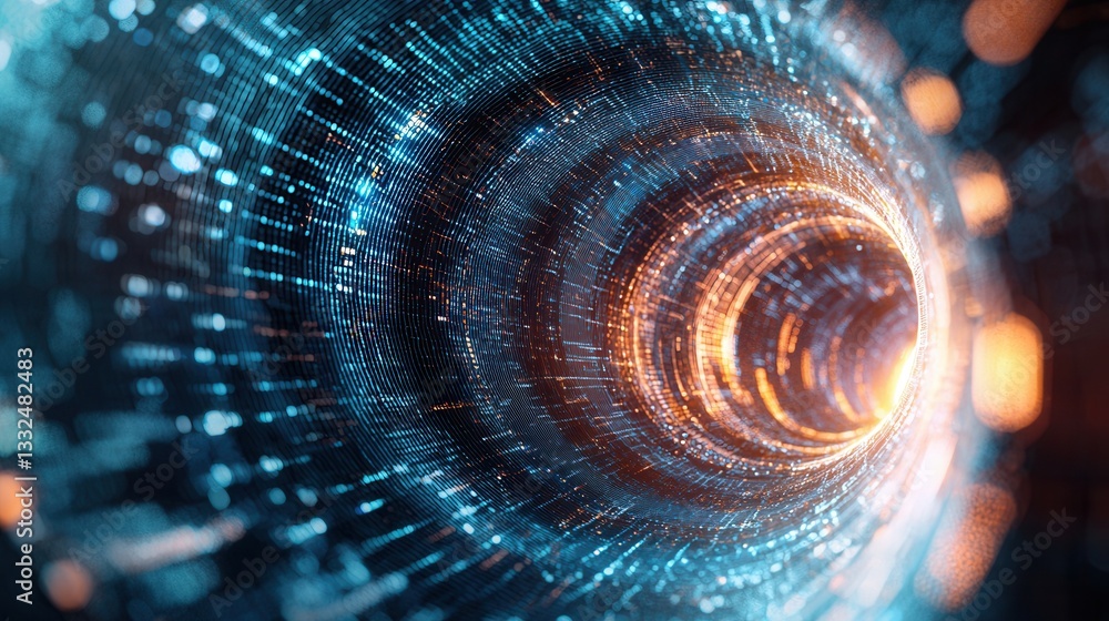 Poster a visually striking and mesmerizing depiction of a futuristic tunnel filled with a swirling array of