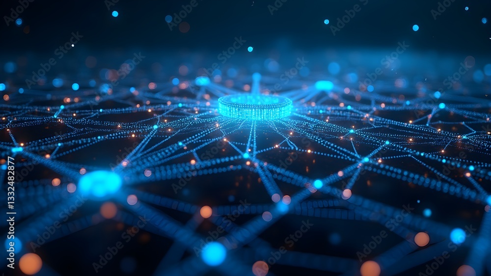 Poster abstract network of interconnected digital nodes: futuristic technology and artificial intelligence