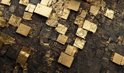 Macro shot of natural Pyrite gem or mineral texture background, golden metallic surface. Abstract geological ornaments unique structures, AI generated