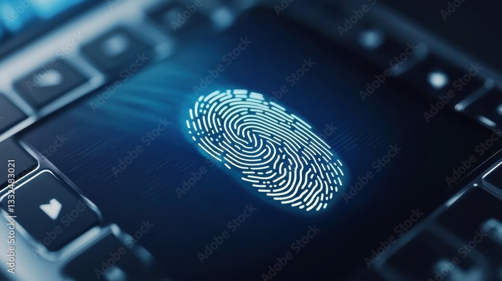 Poster digital fingerprint on keyboard for biometric security technology