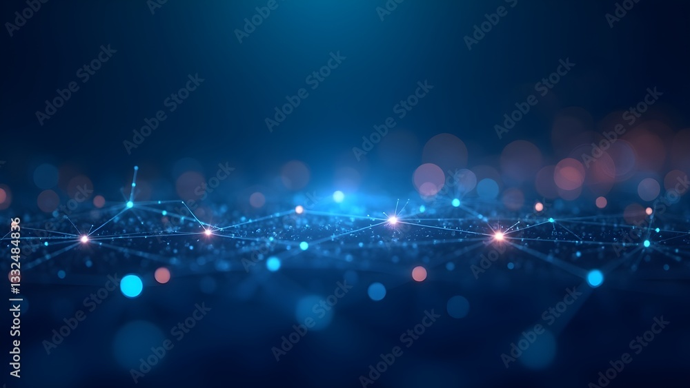 Poster abstract technology background with network connections and glowing nodes