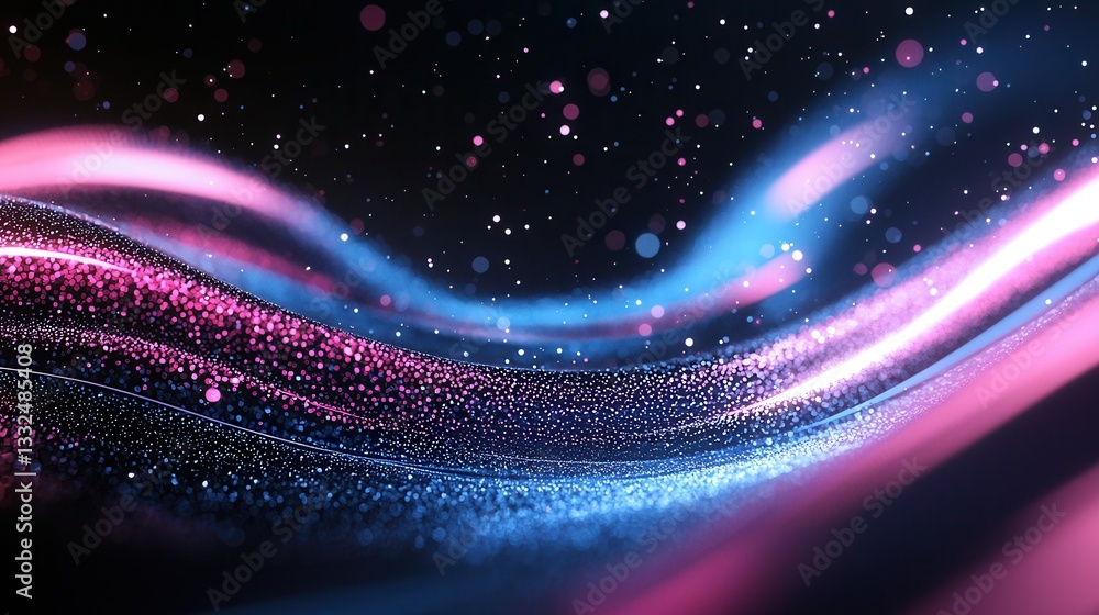 Poster captivating abstract landscape featuring dynamic neon wave lines in vibrant shades of pink and blue 