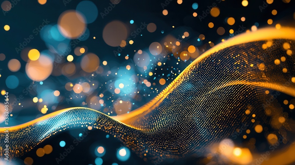 Poster vibrant neon gold wave lines flowing in a dynamic futuristic motion creating a captivating and energ