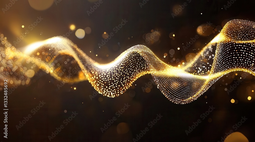 Poster a dynamic luminous wave of golden energy flowing and pulsating with a futuristic digital aesthetic